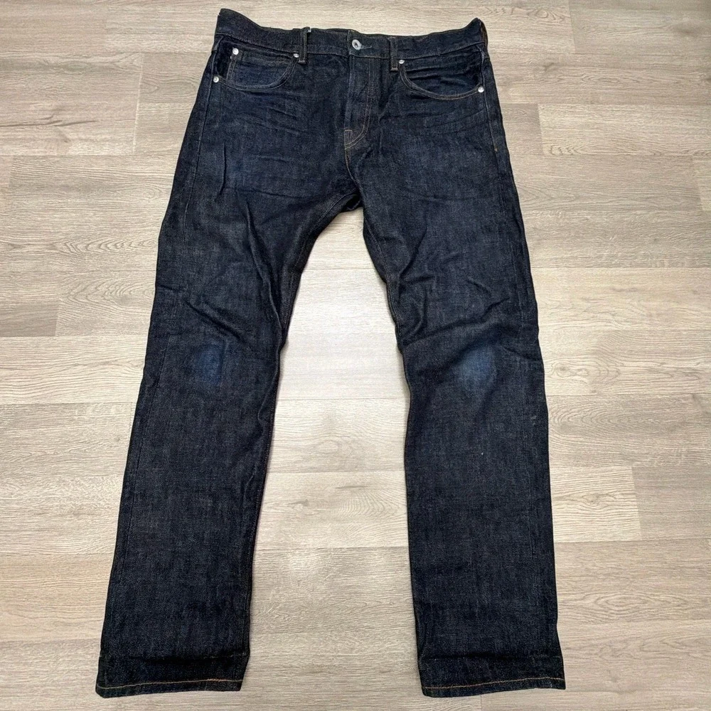 Crew Wallace & Barnes Slim Raw Japan Selvedge Jeans Mens 34x31 Tag 33 Denim